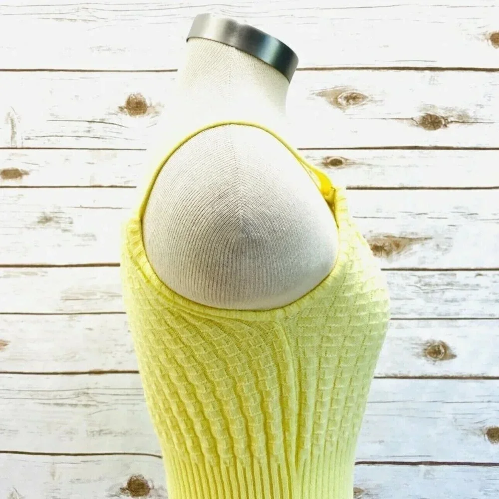 Women Sleeveless Pull Over 100% Acrylic Fiber Yellow Knitted Top Size Small  Qua - Picture 7 of 12